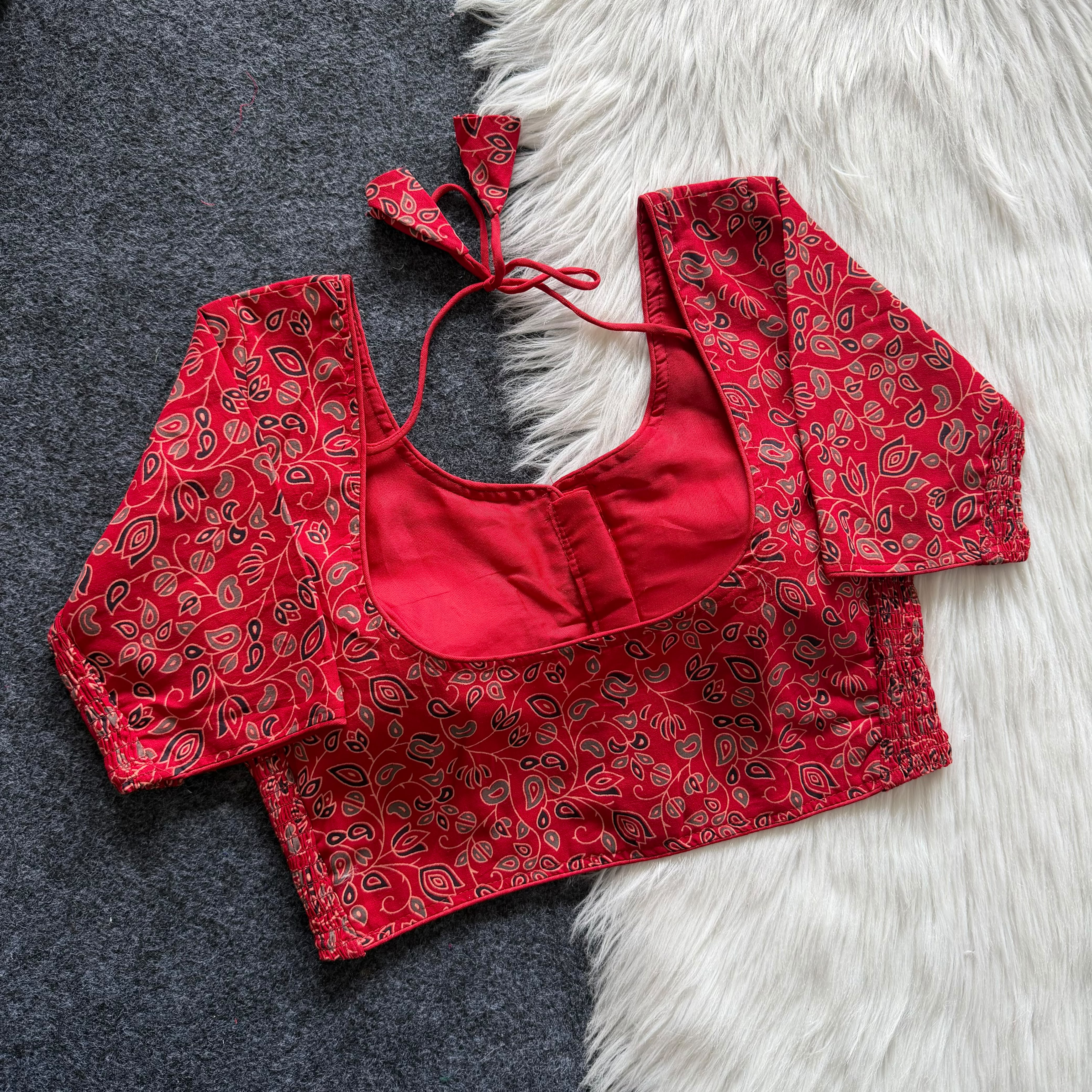 Pure Cotton Hand Block Print Side-Elastic Blouse